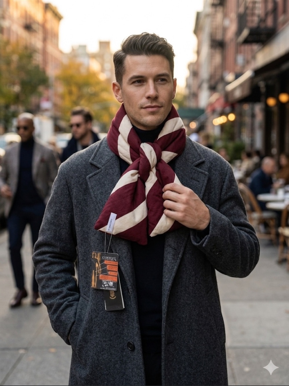 Men's Burgundy & Cream Striped Scarf – Classic Winter Accessory